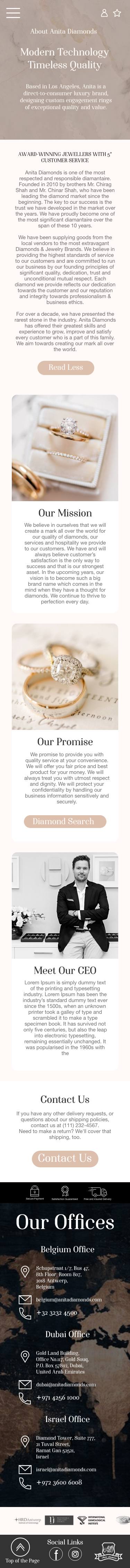 Anita Diamonds mobile - About Us scrolled